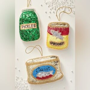 New Anthropologie 4 Beaded Caviar & Sardines Christmas Fiona Tree Ornaments